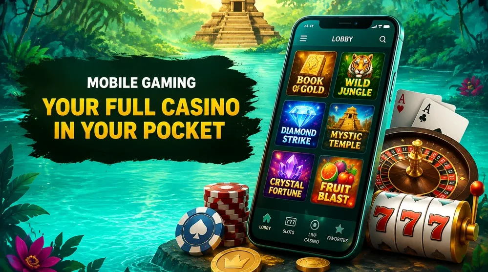 smartphone displaying casino games lobby screen